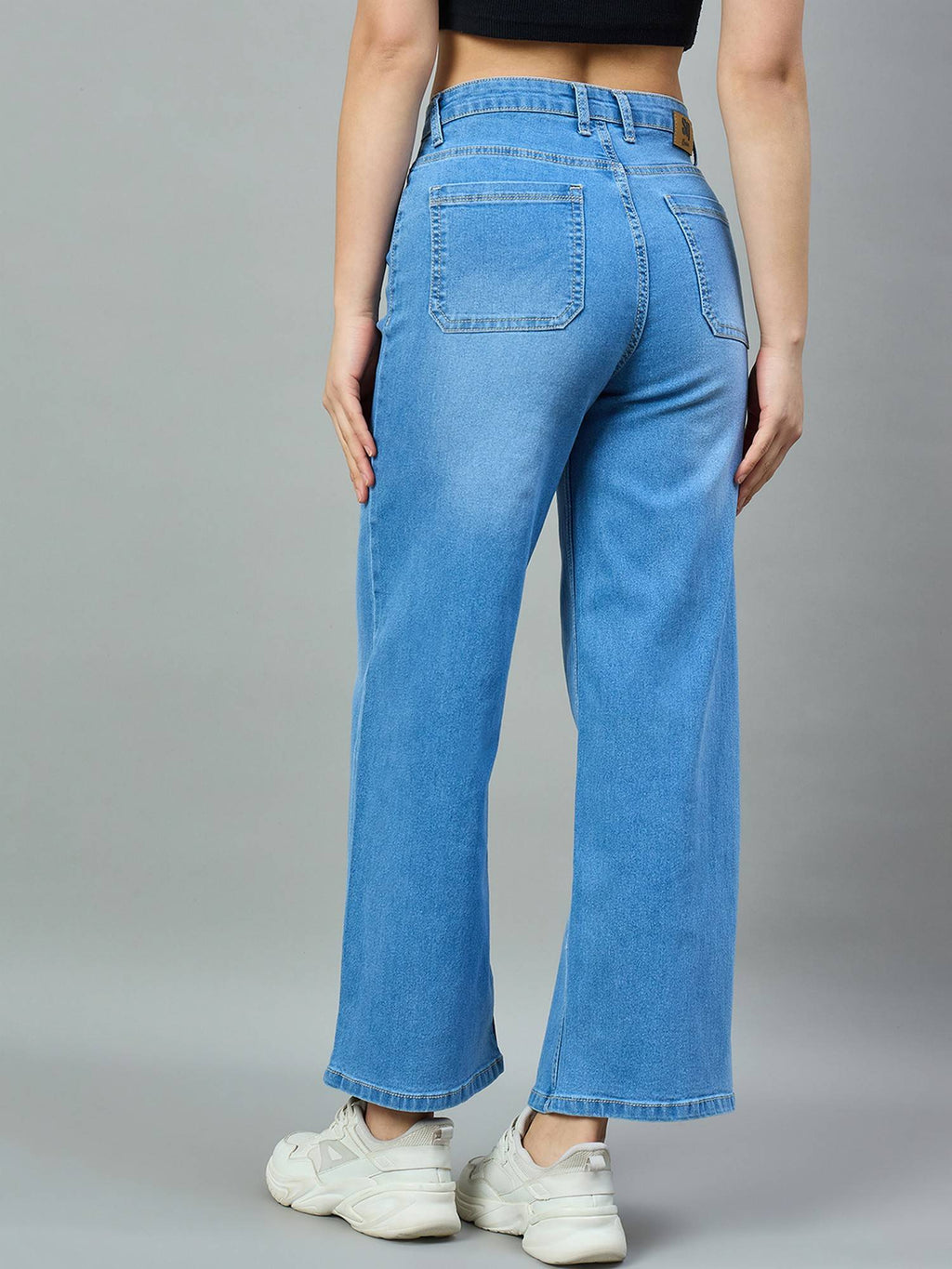 Mid Blue Wide Leg High-Rise Stretchable Jeans | WL90 - view 2