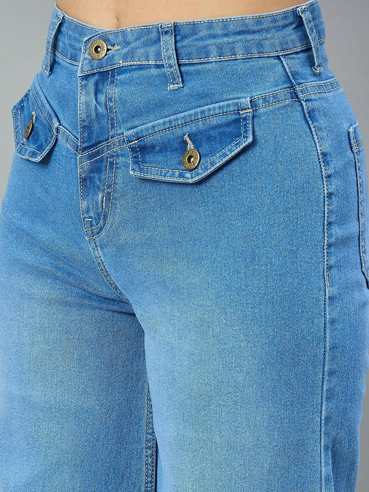 Mid Blue Wide Leg High-Rise Stretchable Jeans | WL90 - view 4