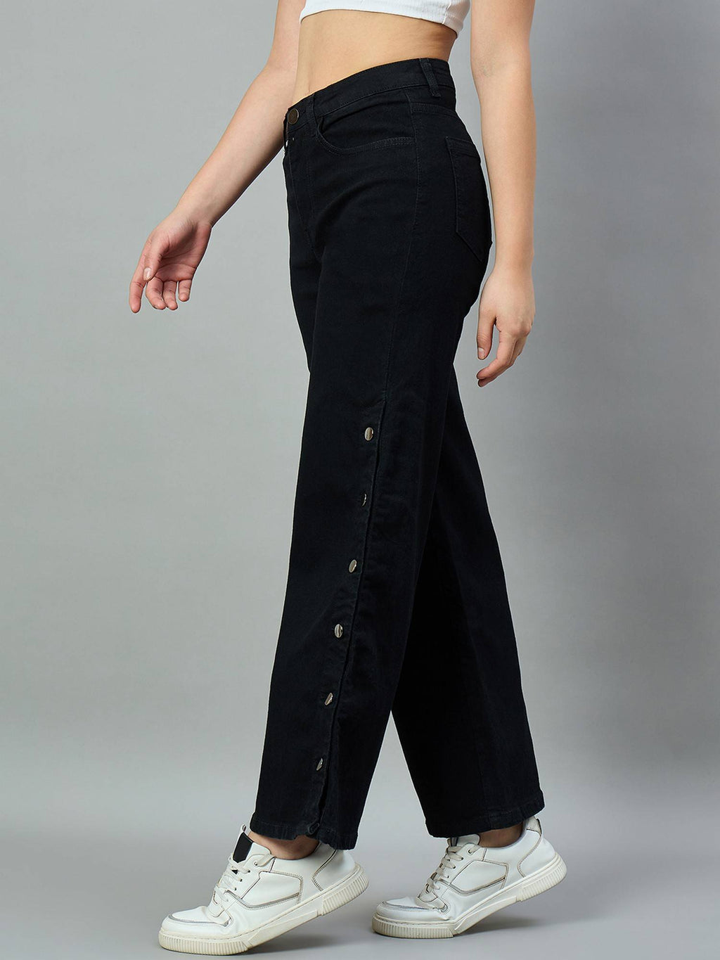 Black Wide Leg High-Rise Stretchable Jeans | WL90 - view 3
