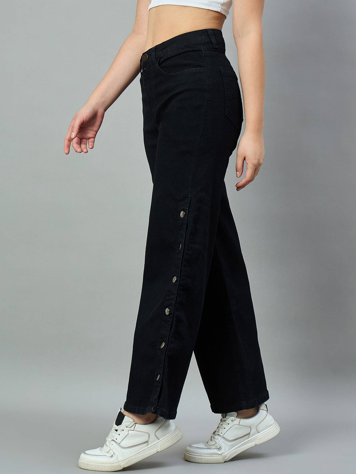 Black Wide Leg High-Rise Stretchable Jeans | WL90 - view 3