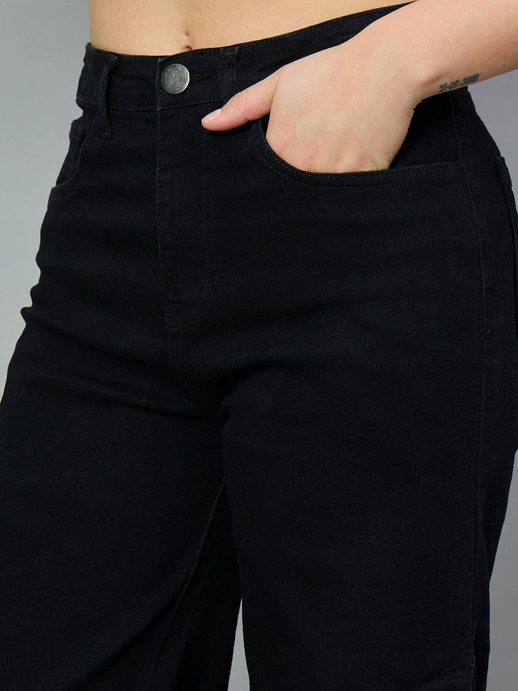 Black Wide Leg High-Rise Stretchable Jeans | WL90 - view 4