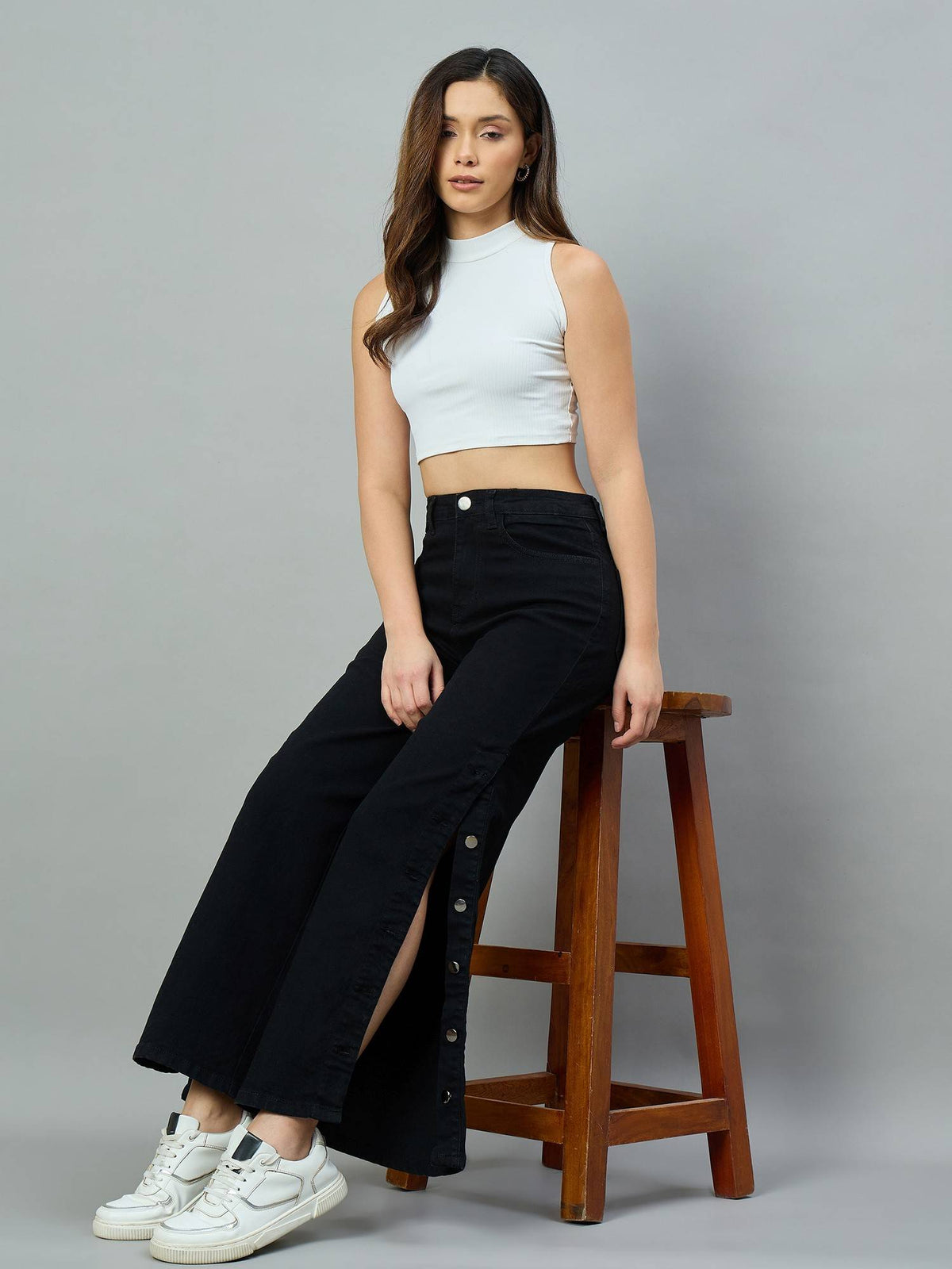 Black Wide Leg High-Rise Stretchable Jeans | WL90 - view 5