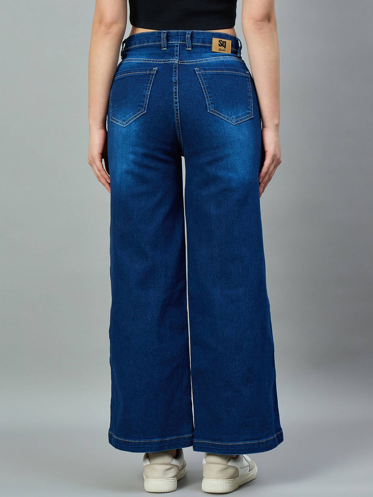 Mid Blue Wide Leg High-Rise Stretchable Jeans | WL90 - view 2