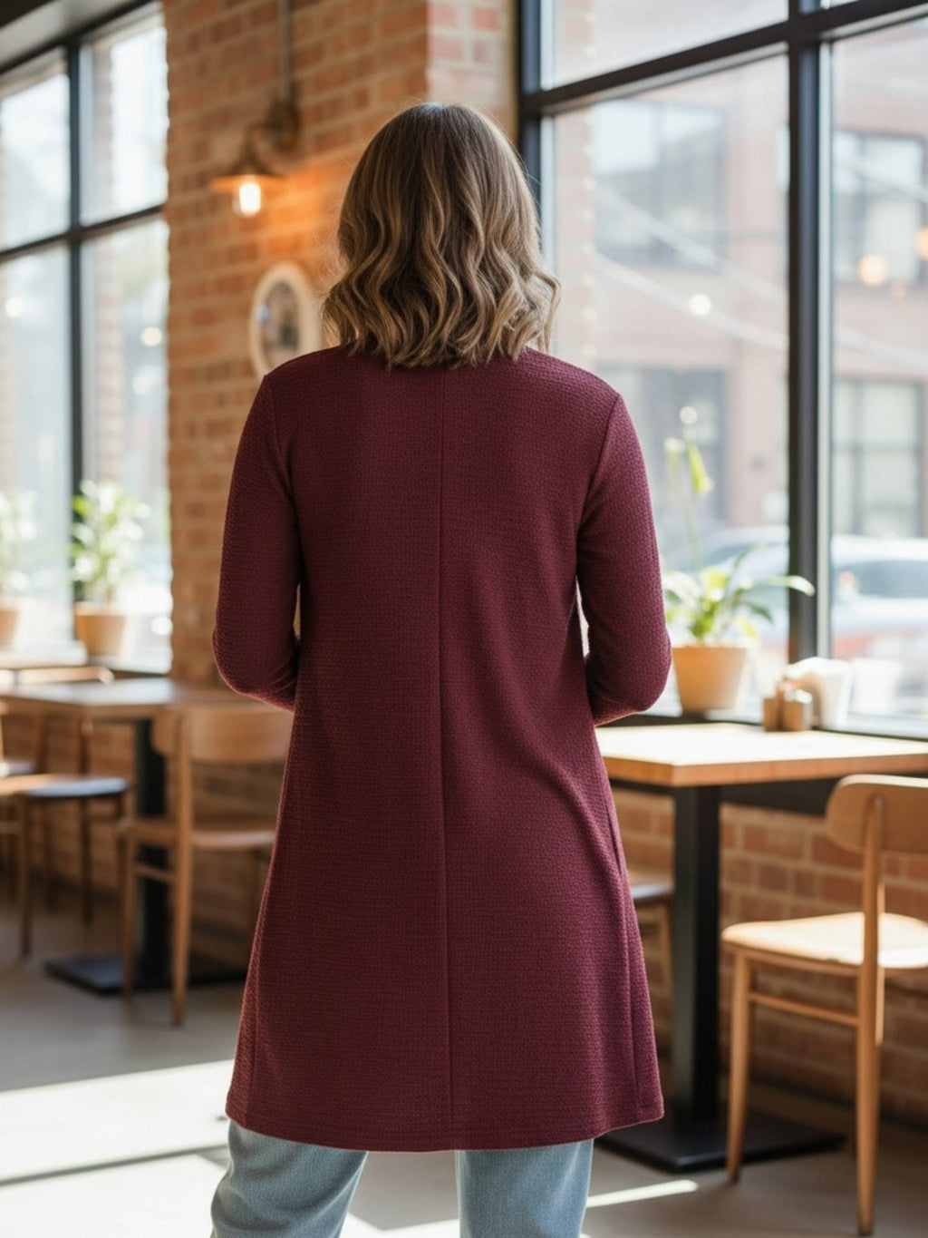 Women's Long Rust Open-Front Shrug | JC78 - view 2