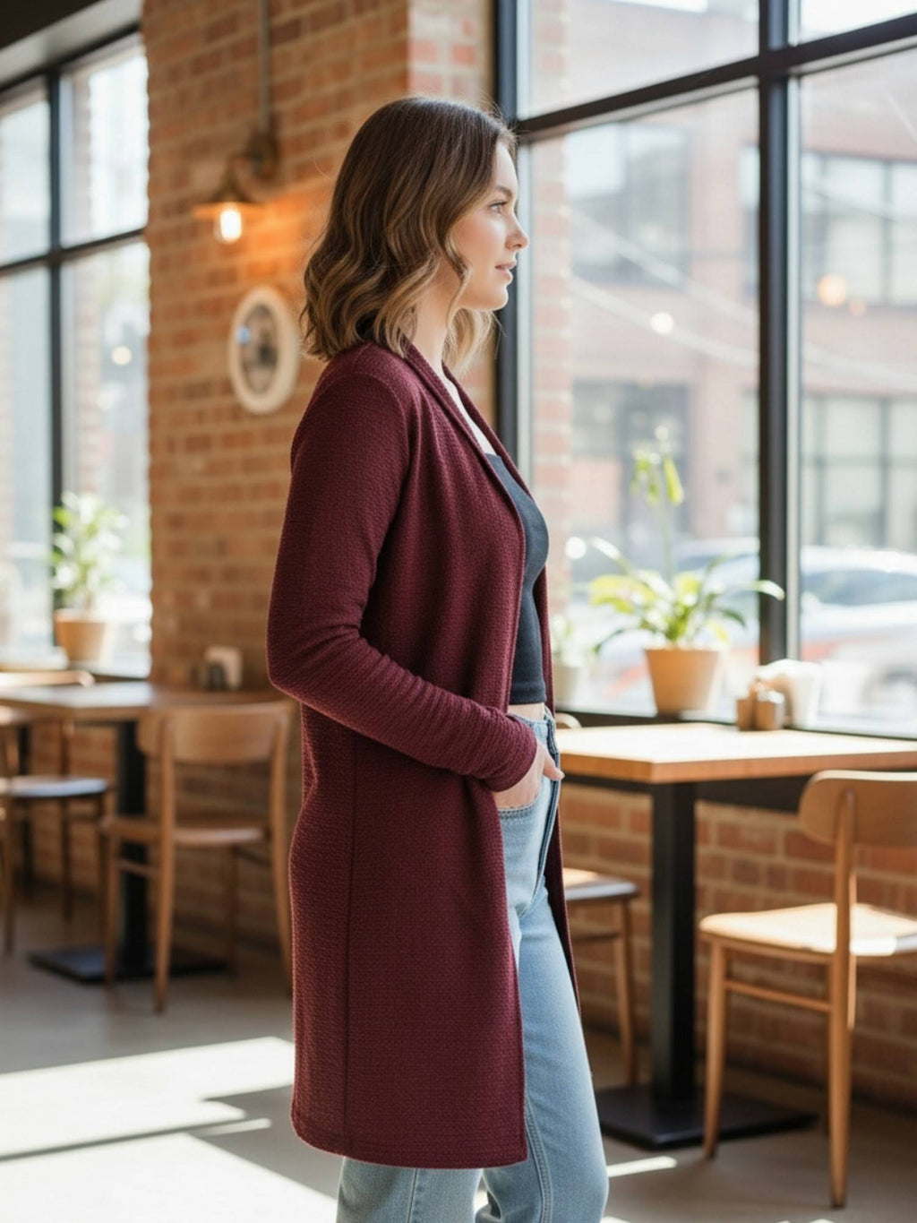 Women's Long Rust Open-Front Shrug | JC78 - view 3