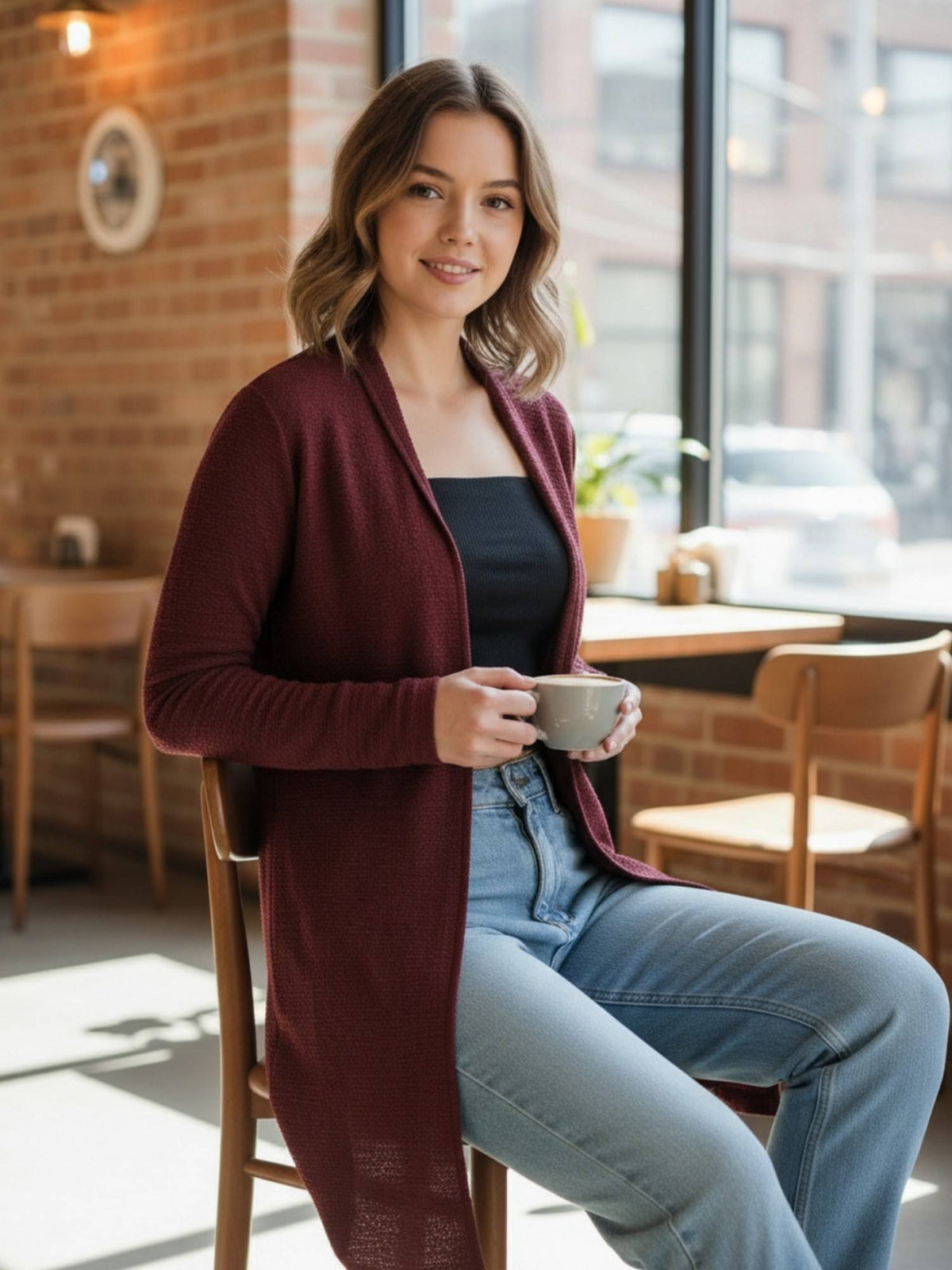 Women's Long Rust Open-Front Shrug | JC78 - view 5