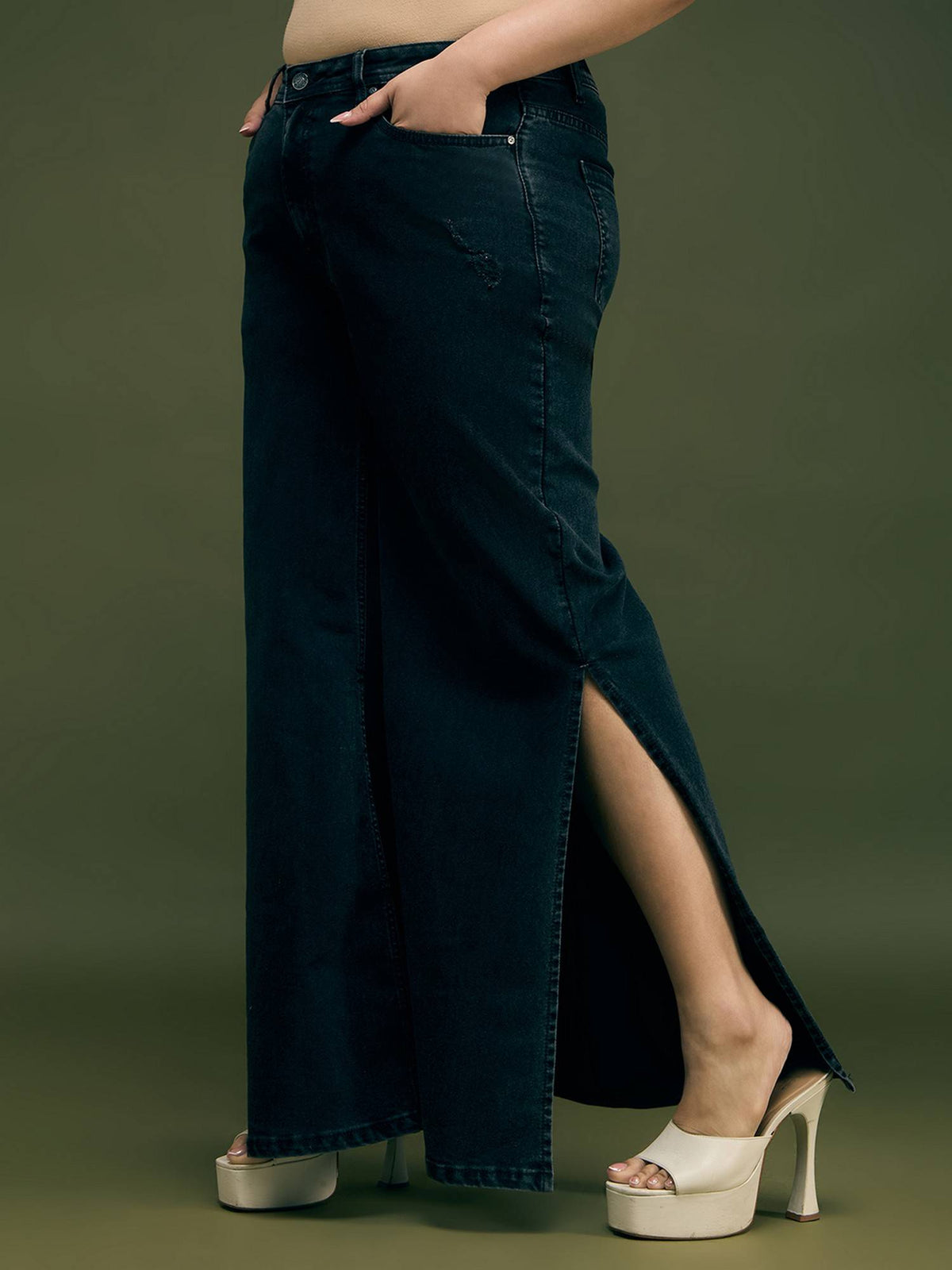 Wide Leg High-Rise Light Fade Stretchable Jeans | WL90 - view 3