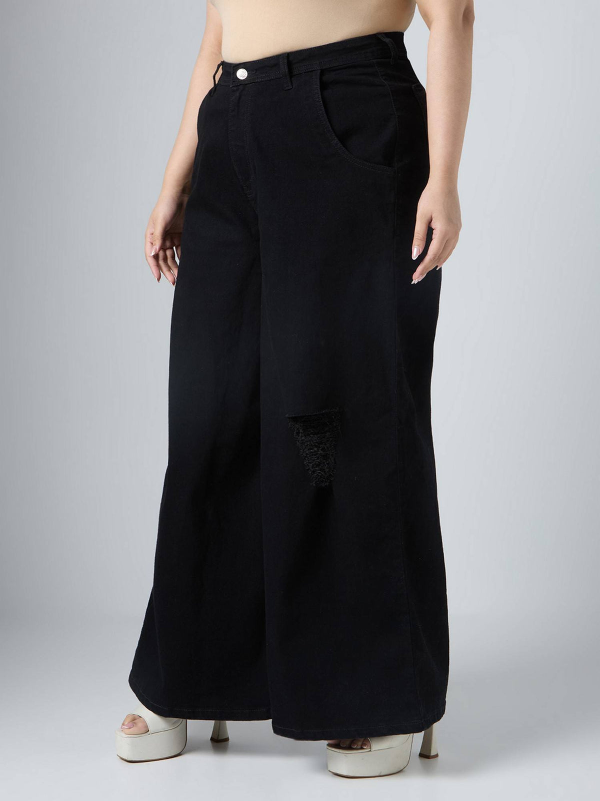 High Rise Extra Wide Black Jeans | BG78 - view 3