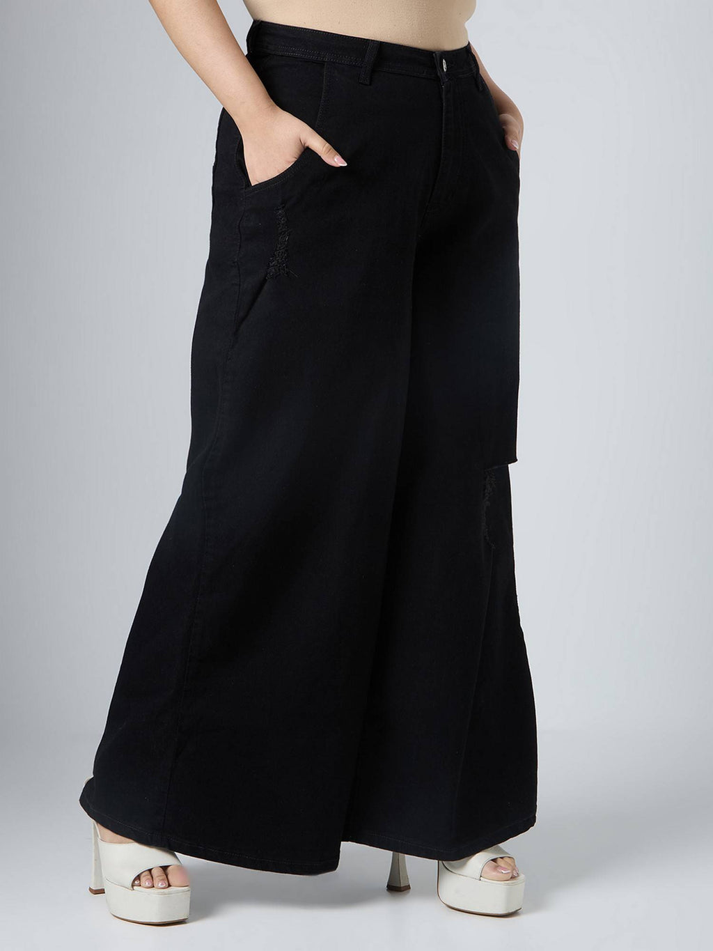 High Rise Extra Wide Black Jeans | BG78 - view 4