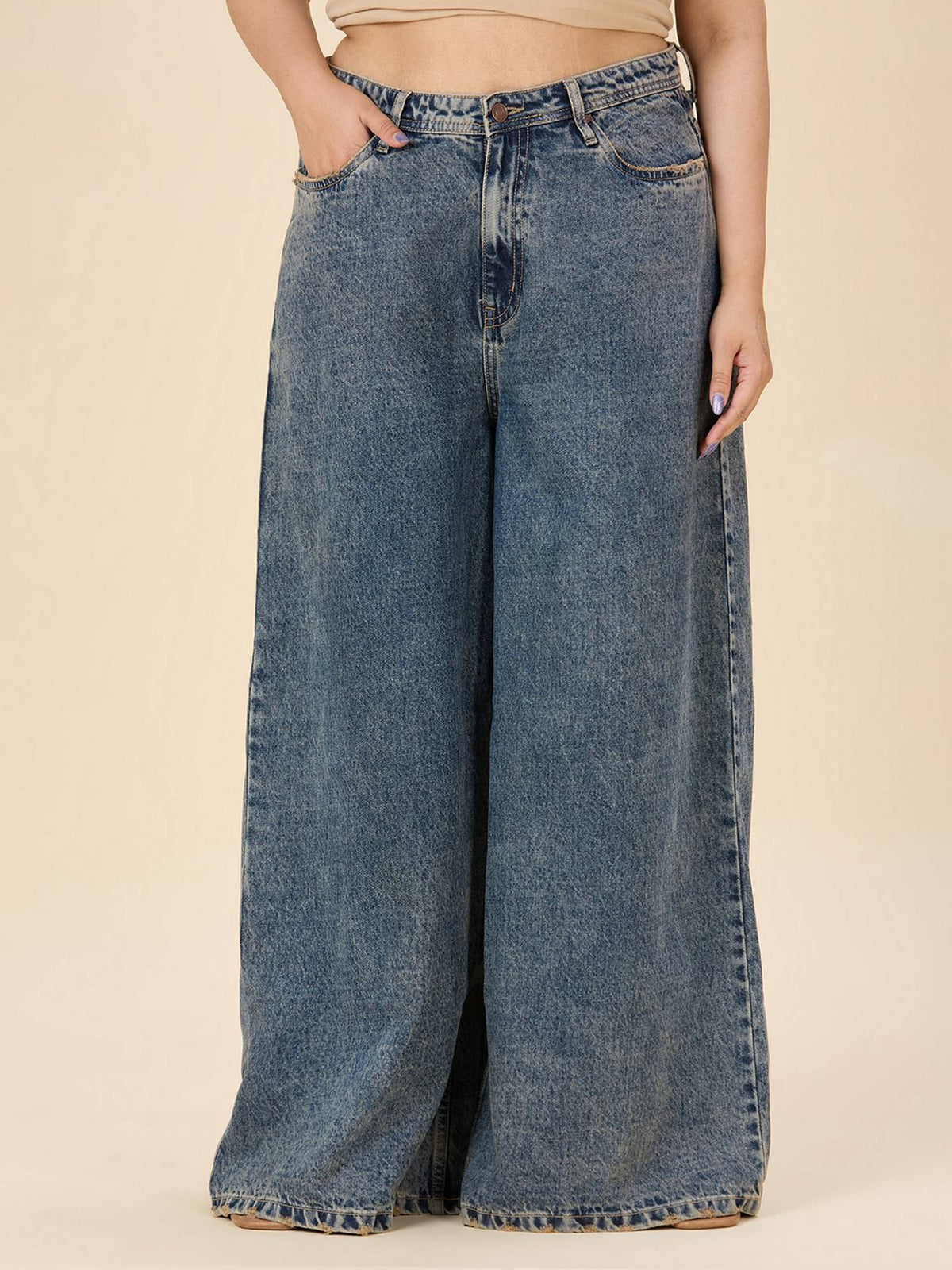 Plus Size Wide Leg High-Rise Stretchable Jeans | WL90 - view 1