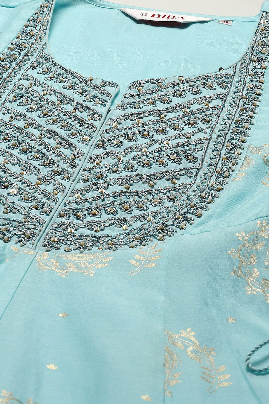 Sky Blue Foil Printed Festive Flared Dress E45