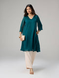Teal Tissue Embellished Bell Sleeves Kurta Reshami Sandook | FY93 - view 1