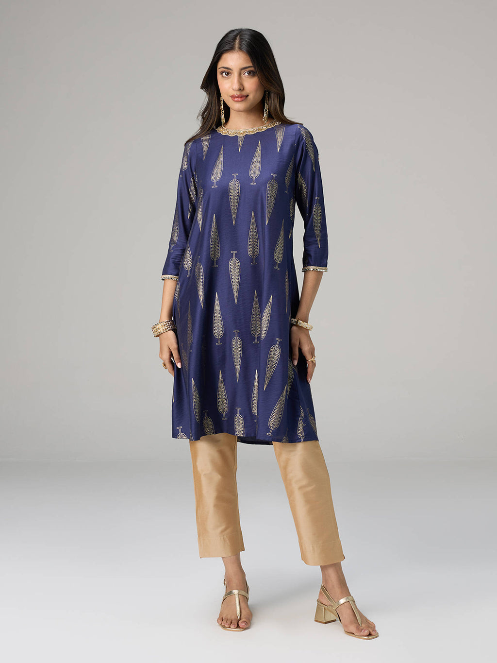Orange Gadhwal Foil Printed Embellished Neck Kurta Brigade Bride | KDG - view 36