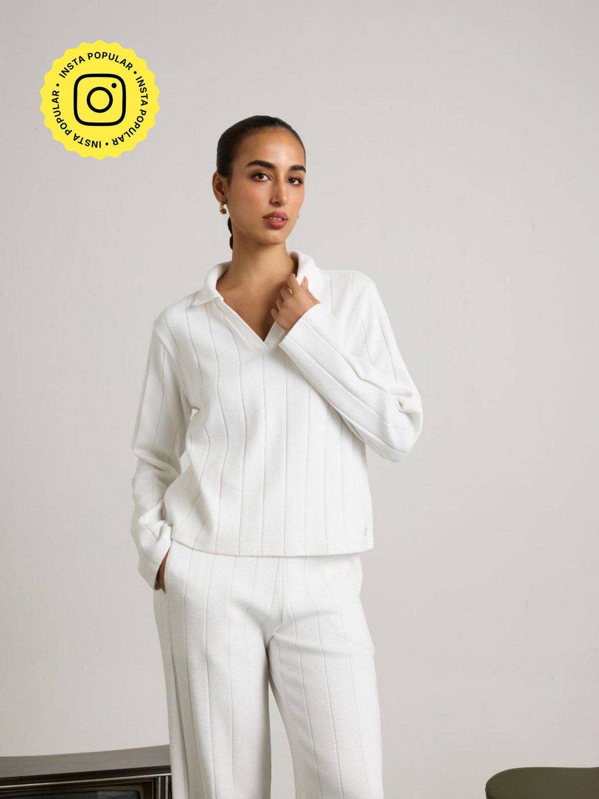 White Tactile Pleated Polo T-Shirt | PW43 - view 1