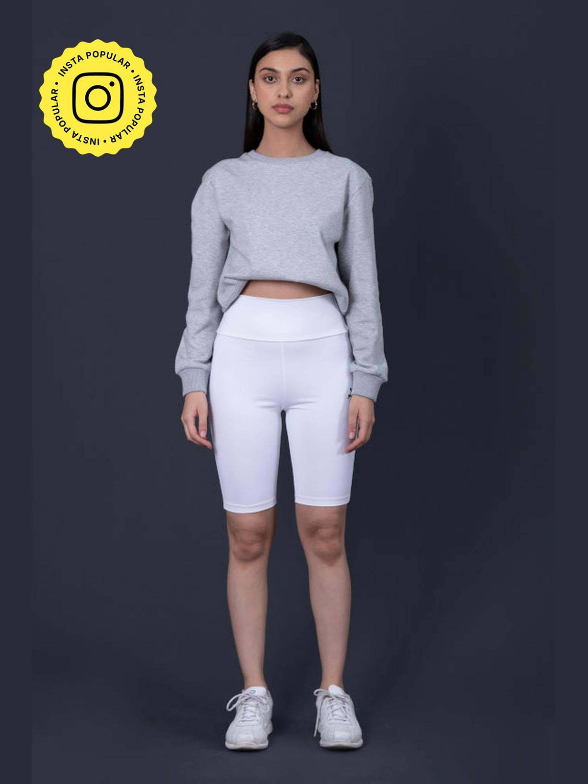 White Pure Cotton Fitted Solid Shorts - view 1