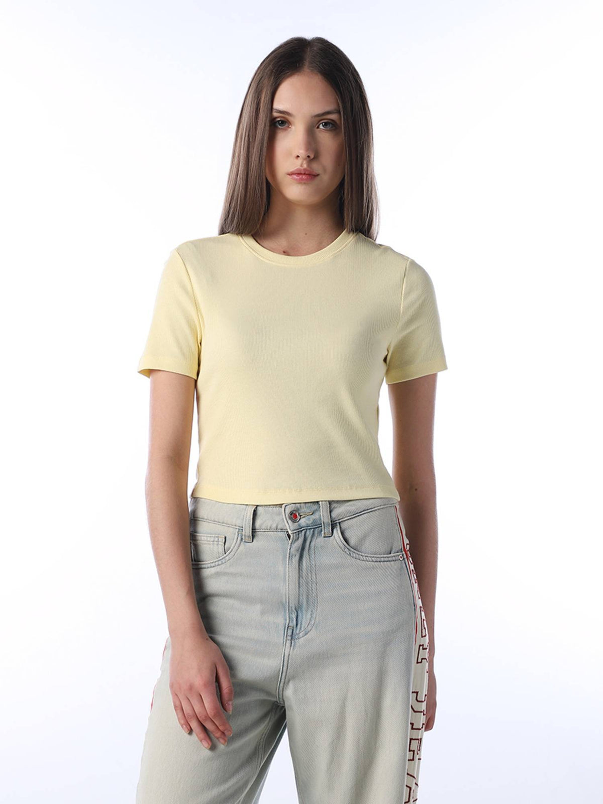 Women's Solid Slim Fit Yellow T-shirt | O24 - view 1