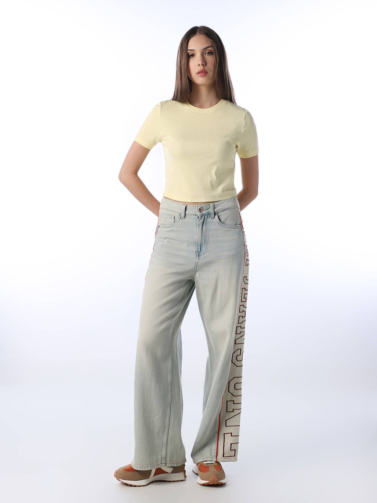 Women's Solid Slim Fit Yellow T-shirt | O24 - view 2