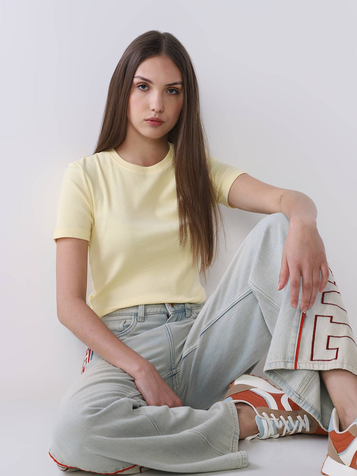 Women's Solid Slim Fit Yellow T-shirt | O24 - view 3