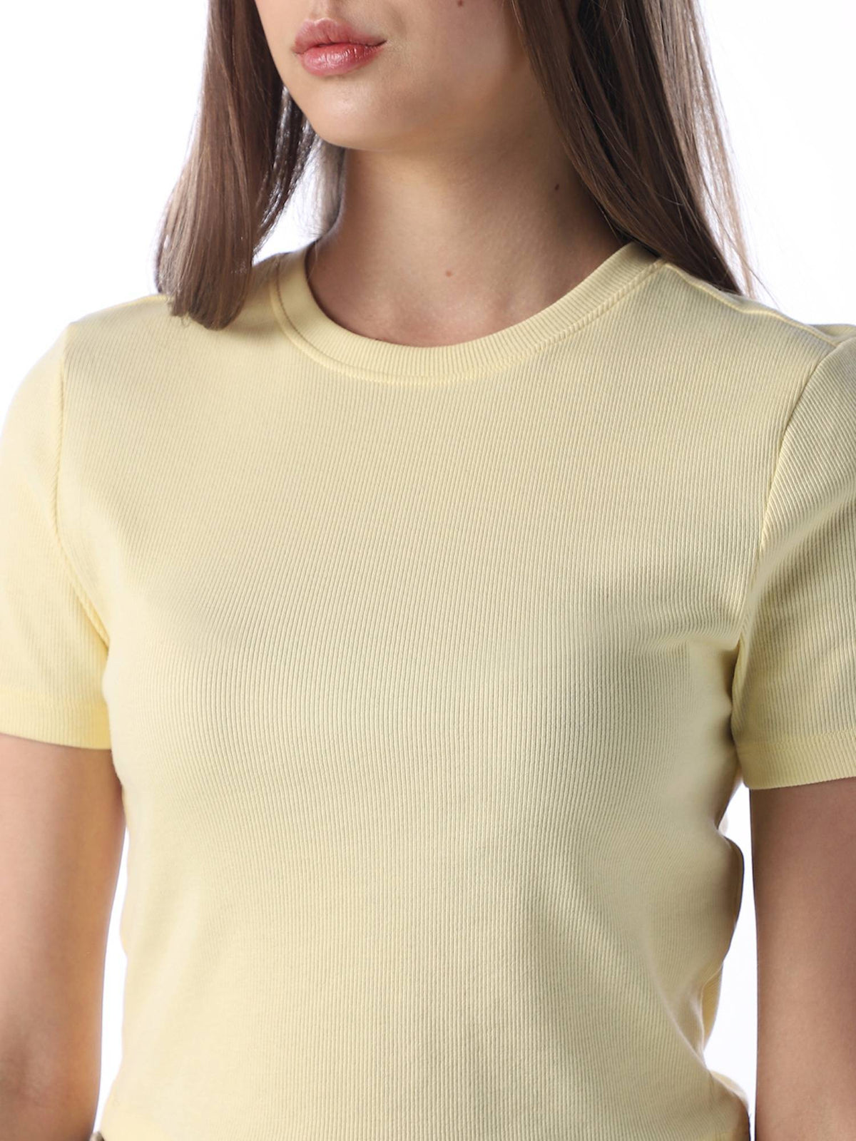 Women's Solid Slim Fit Yellow T-shirt | O24 - view 4