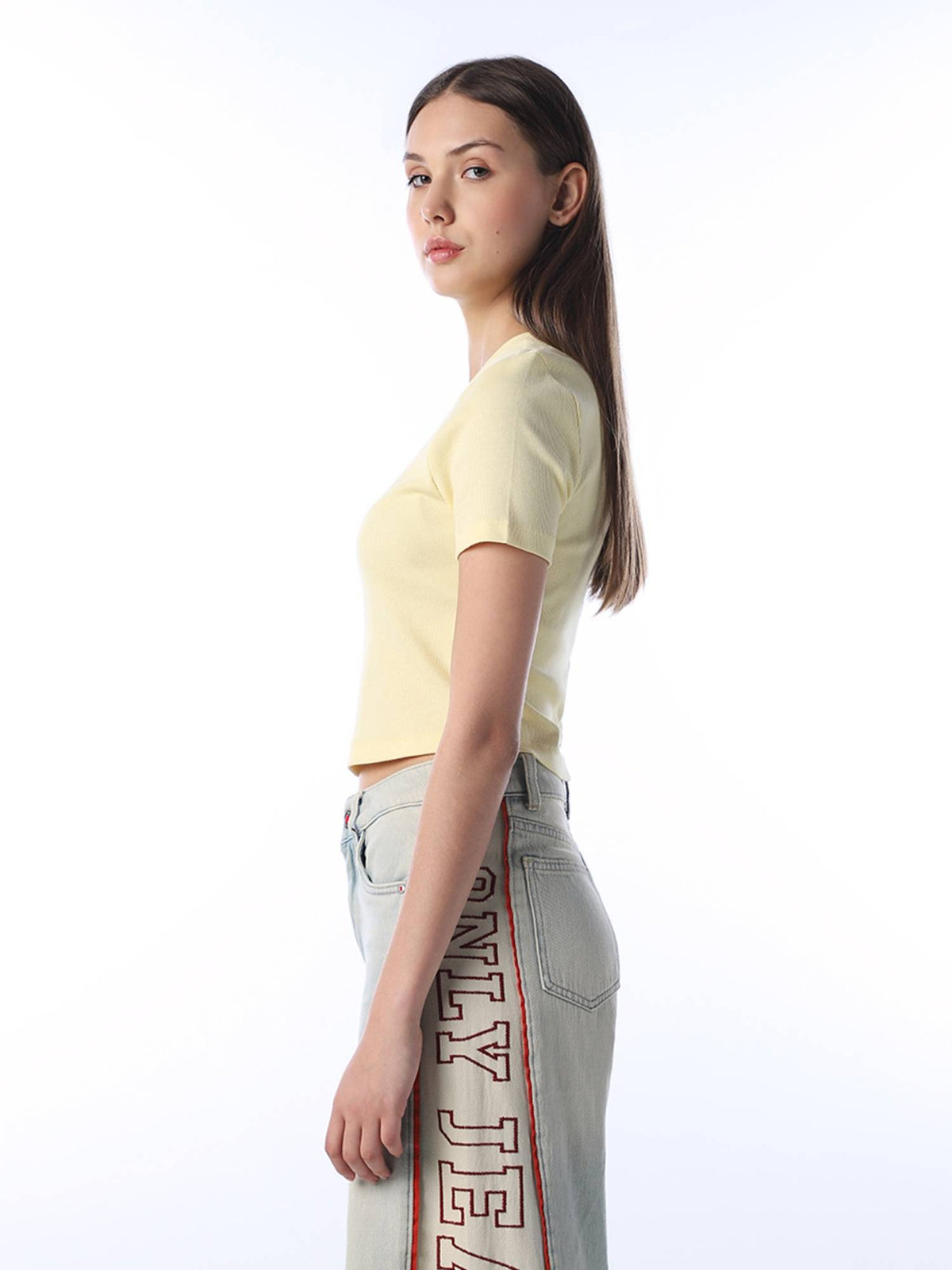 Women's Solid Slim Fit Yellow T-shirt | O24 - view 5