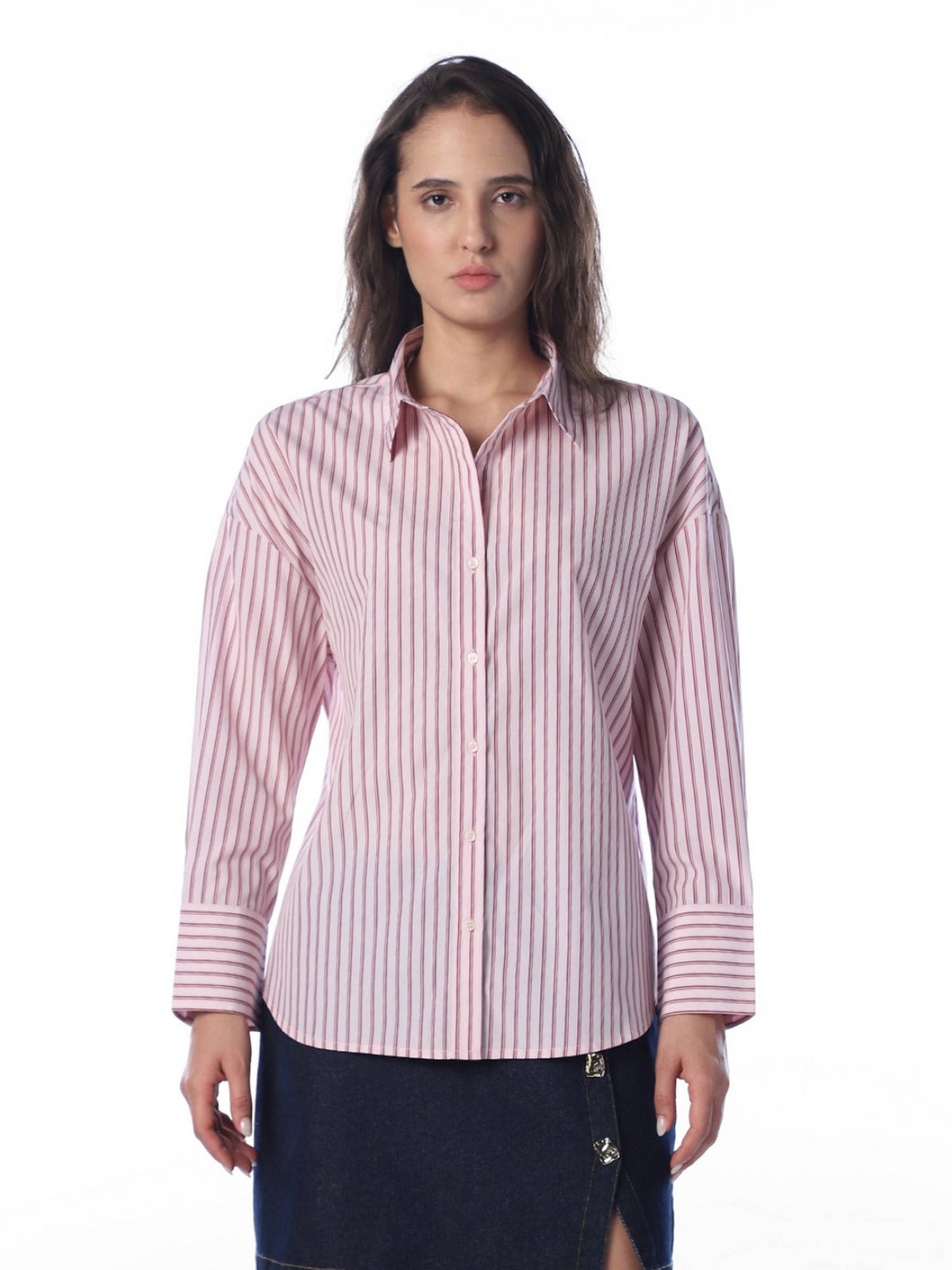 Women Striped Regular Fit Pink Shirt | O24 - view 1