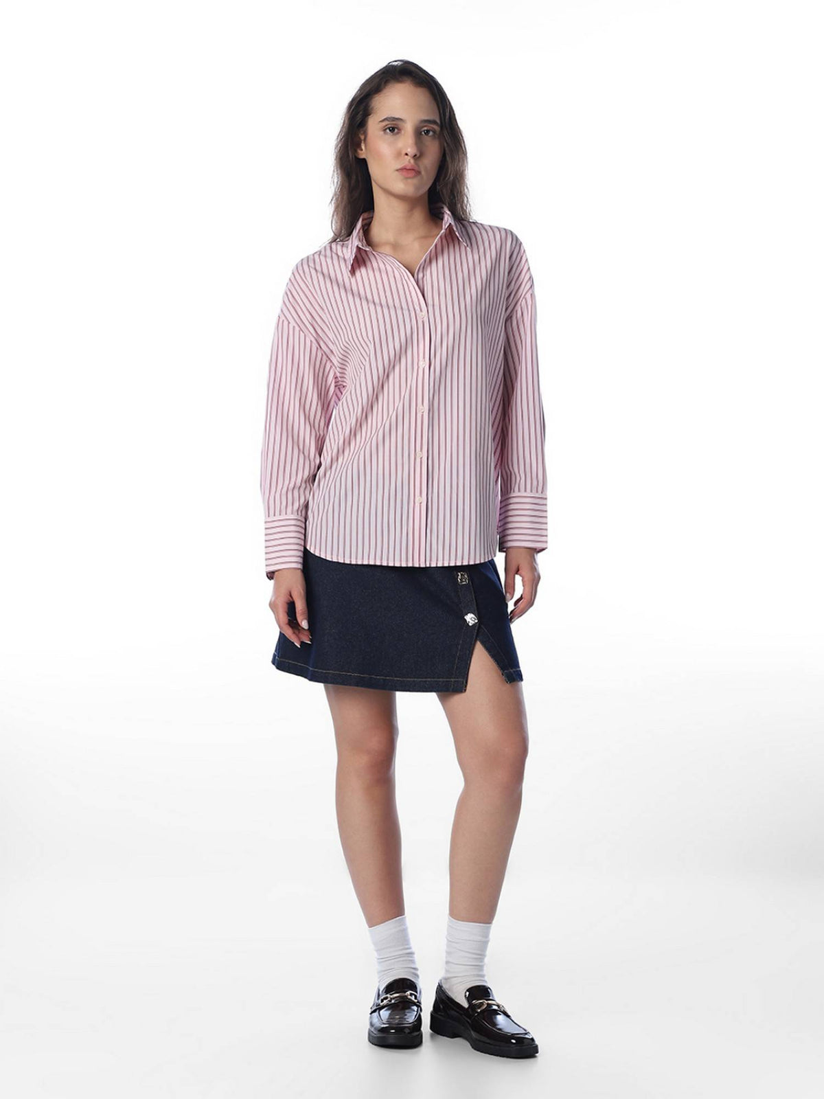 Women Striped Regular Fit Pink Shirt | O24 - view 2