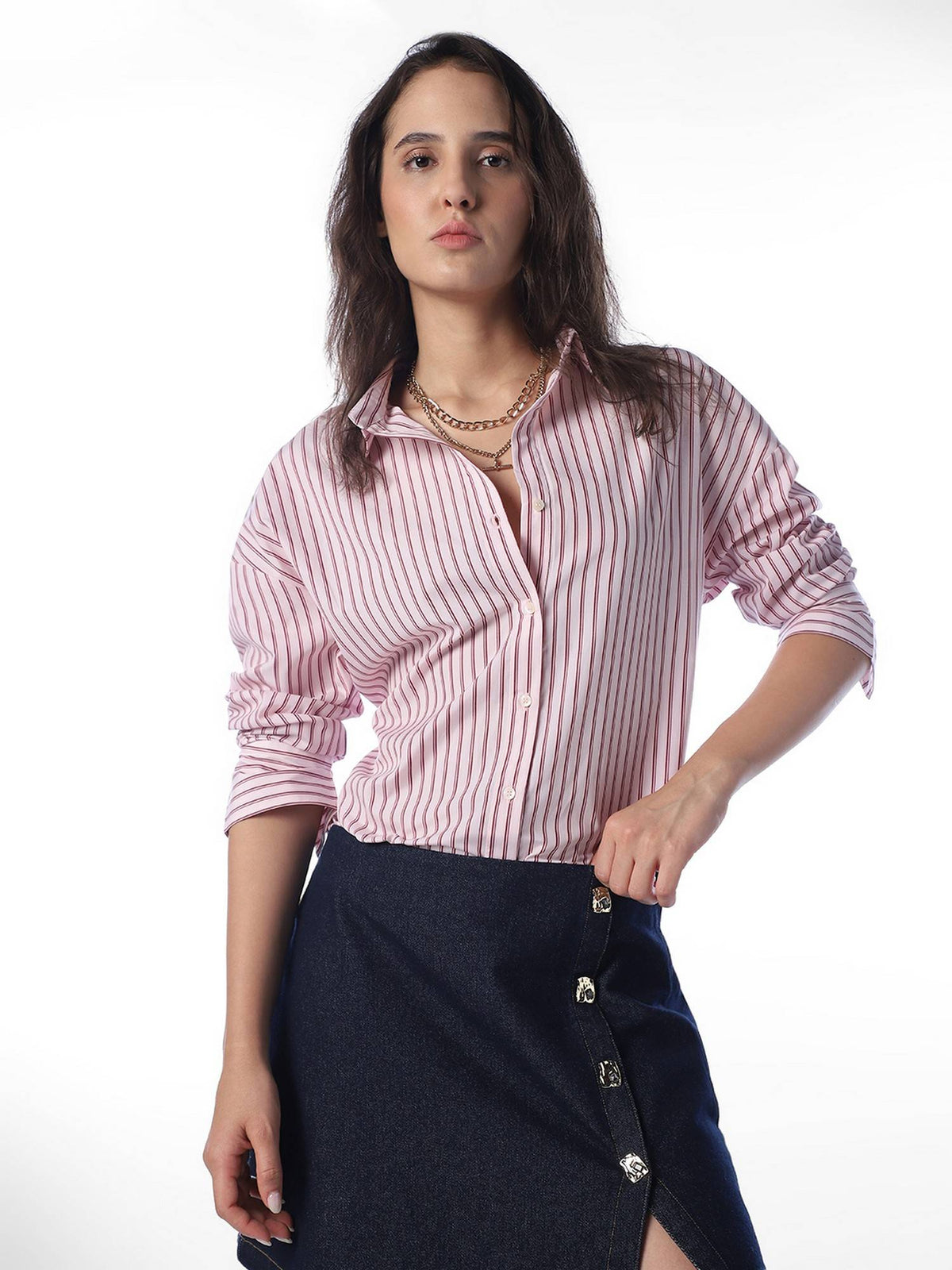 Women Striped Regular Fit Pink Shirt | O24 - view 3