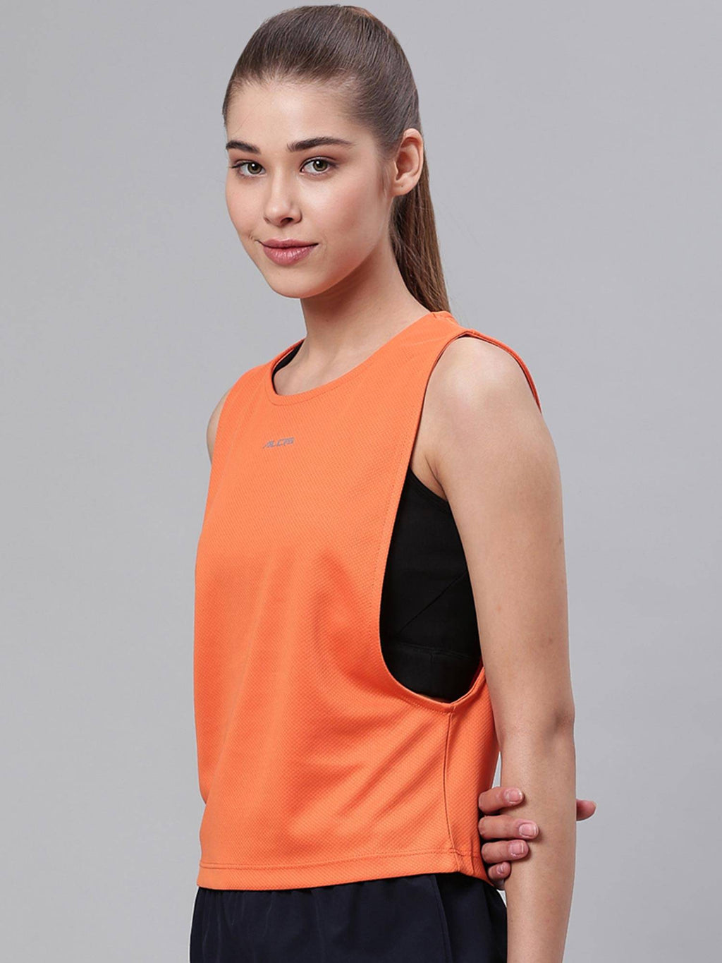 Women Orange Solid Wide Arm Holed T-shirt | TT89 - view 3
