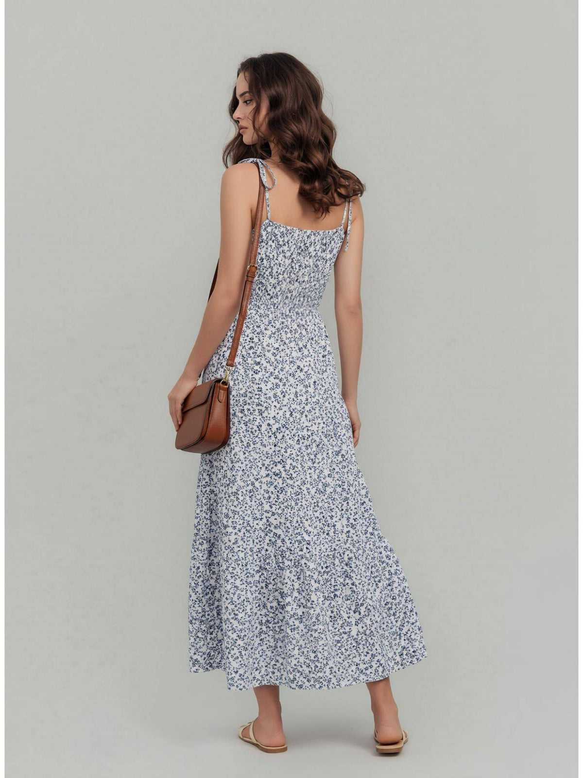 Womens White Blue Floral Midi Dress | D56 - view 2