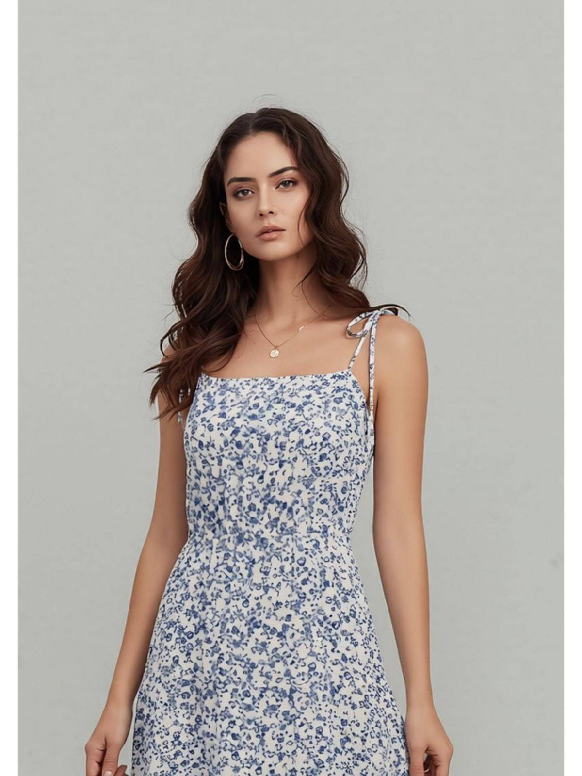 Womens White Blue Floral Midi Dress | D56 - view 5