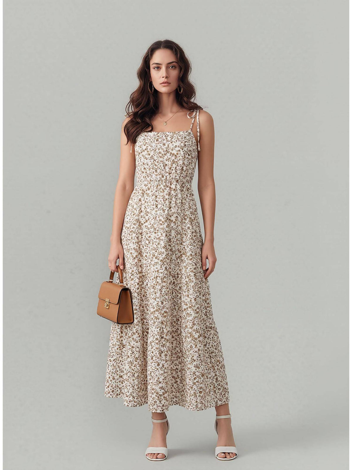 Womens White Blue Floral Midi Dress | D56 - view 11