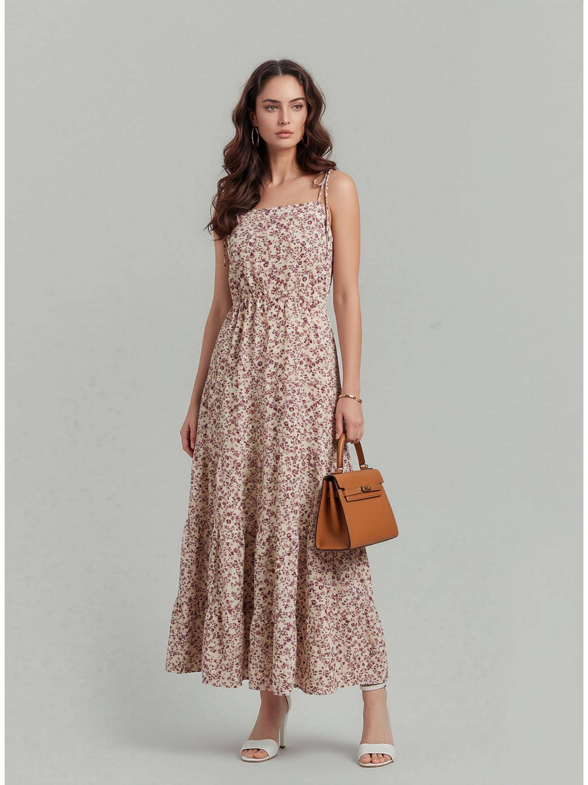 Womens White Blue Floral Midi Dress | D56 - view 6