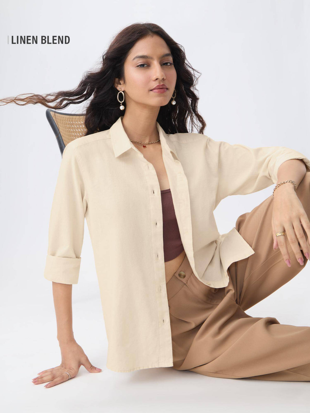 Cotton linen Chestnut Women Shirt | S67 - view 22