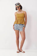 Mustard Cotton Floral Tie-Up Back Top K60