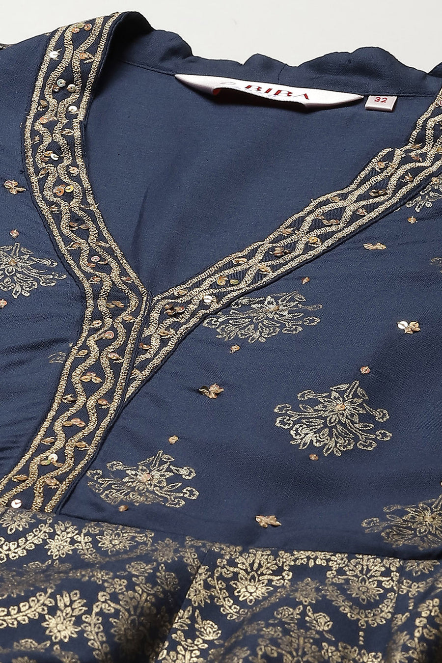 Navy LIVA Straight Printed Dress E45