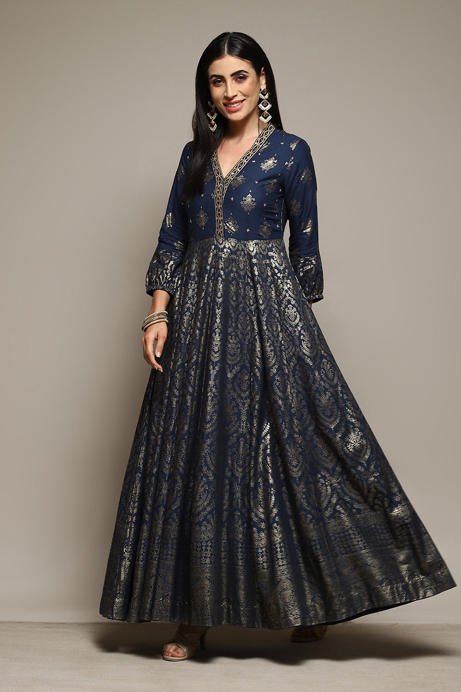 Navy LIVA Straight Printed Dress E45