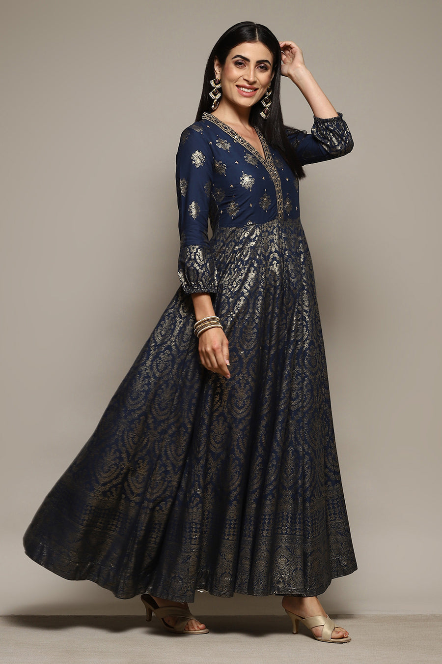 Navy LIVA Straight Printed Dress E45