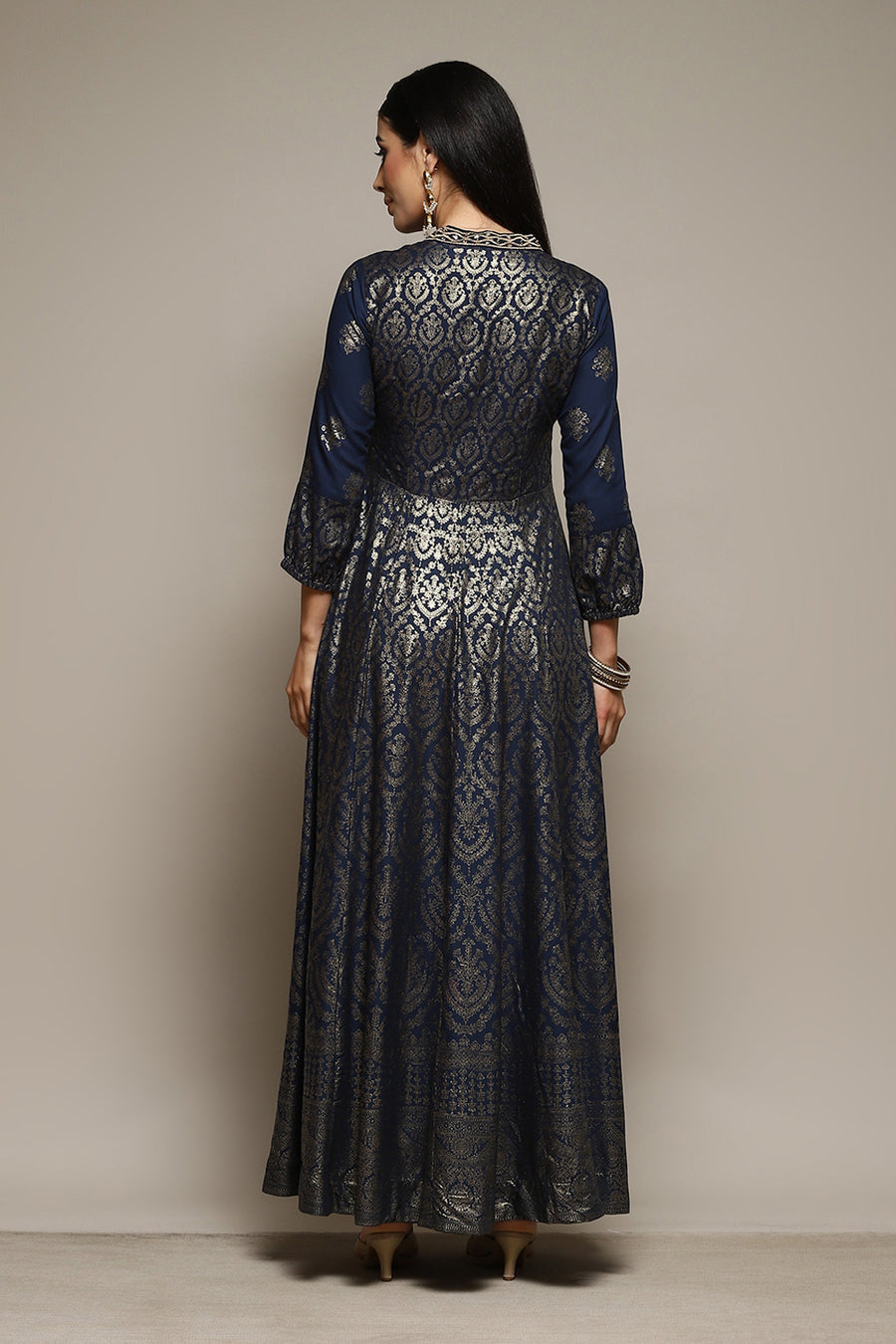 Navy LIVA Straight Printed Dress E45
