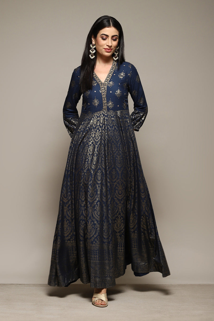 Navy LIVA Straight Printed Dress E45