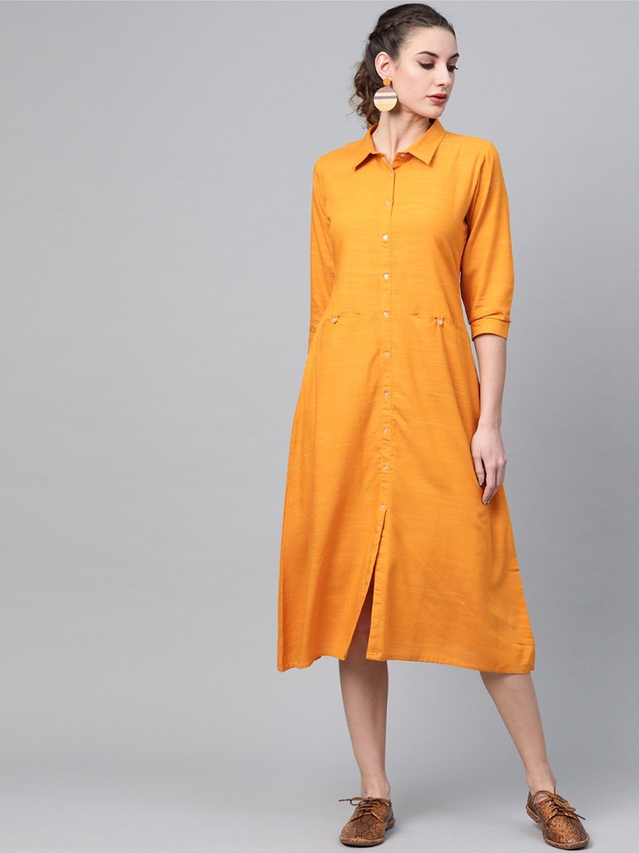 Gerua Yellow Rayon Solid Maxi Dress