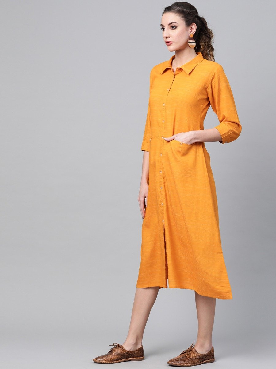 Gerua Yellow Rayon Solid Maxi Dress