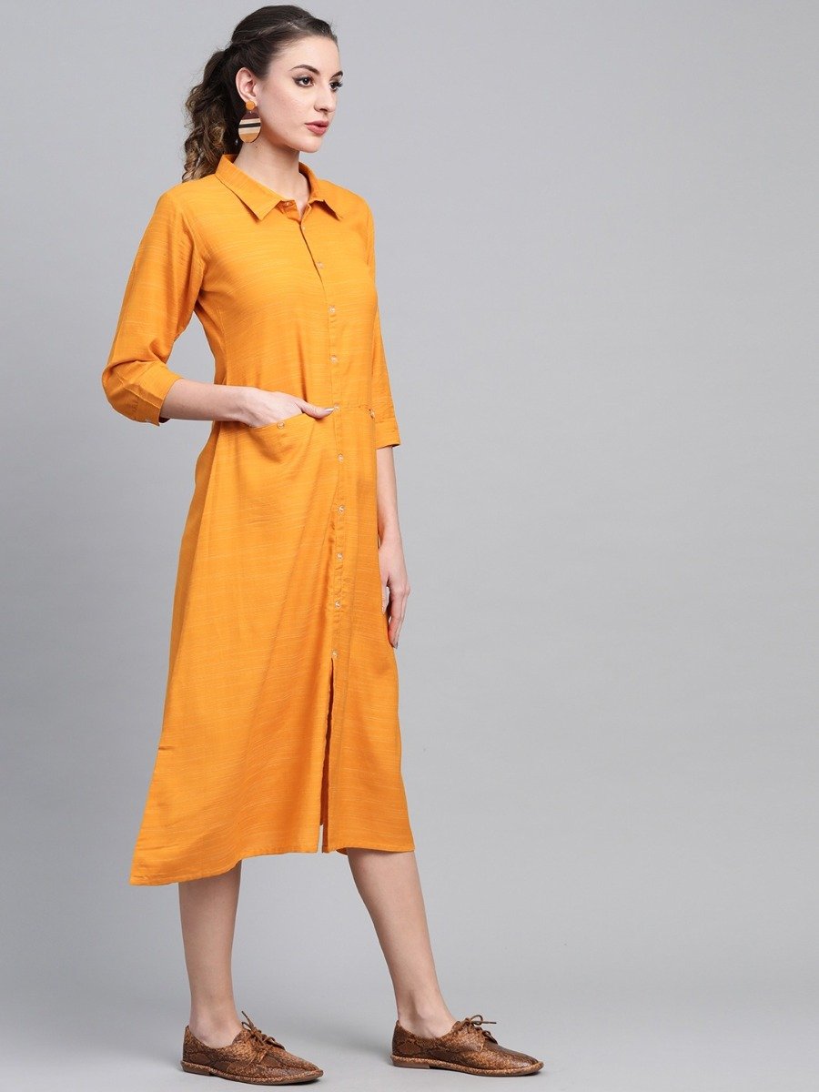 Gerua Yellow Rayon Solid Maxi Dress