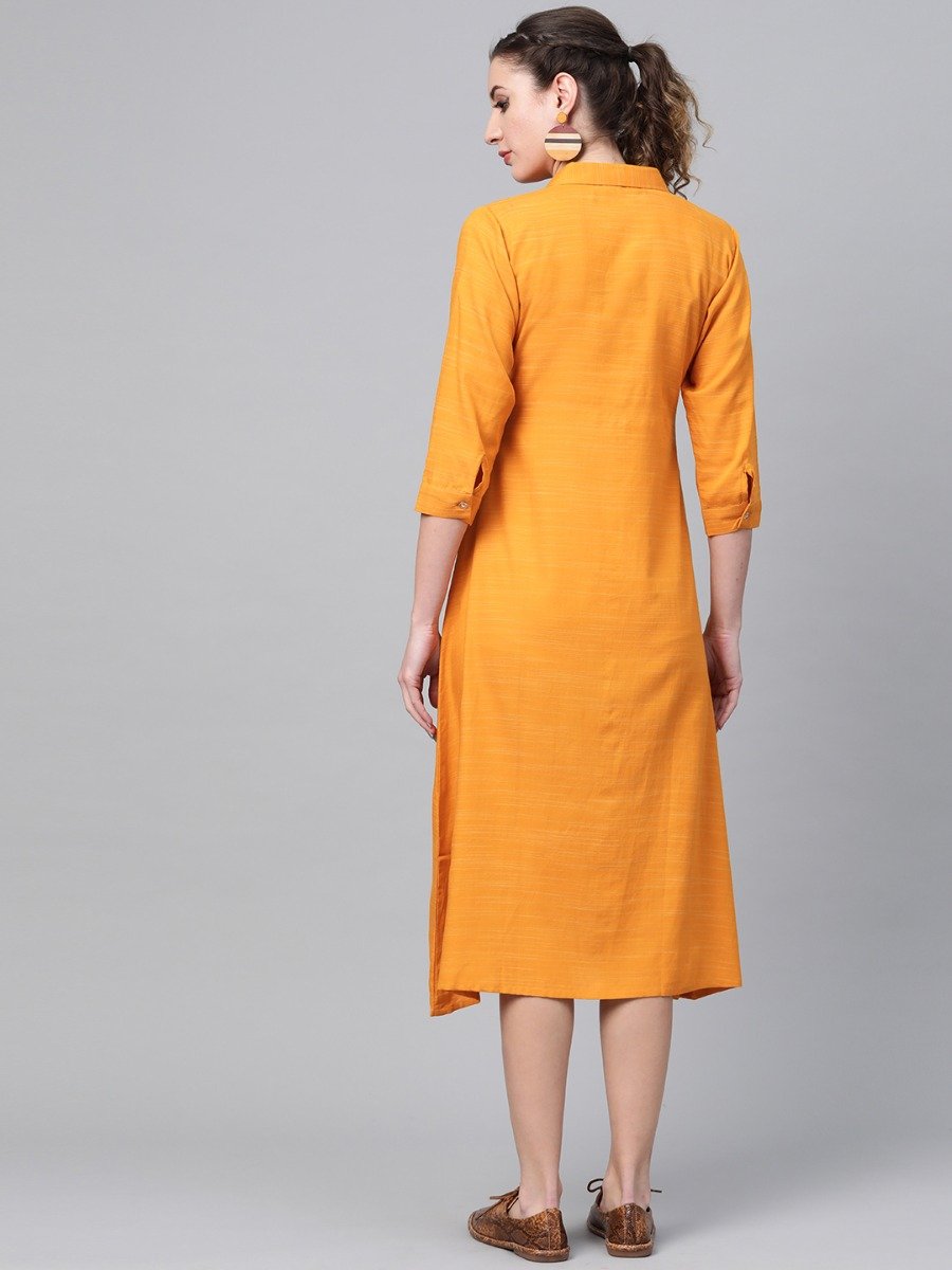 Gerua Yellow Rayon Solid Maxi Dress