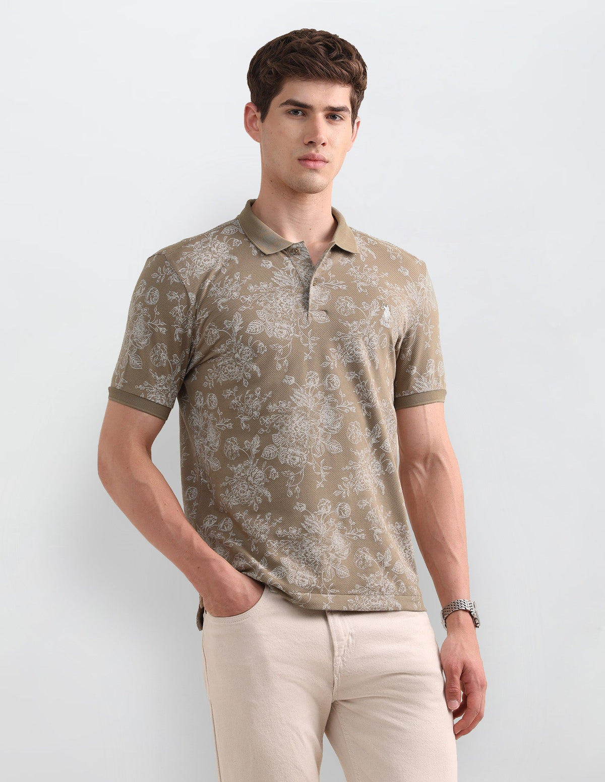 Floral Printed Slim Fit Polo Shirt USP0