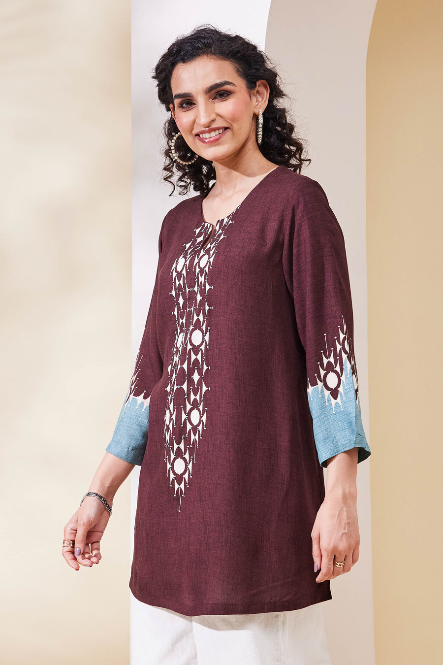 Brown Viscose Rayon Straight Top K60