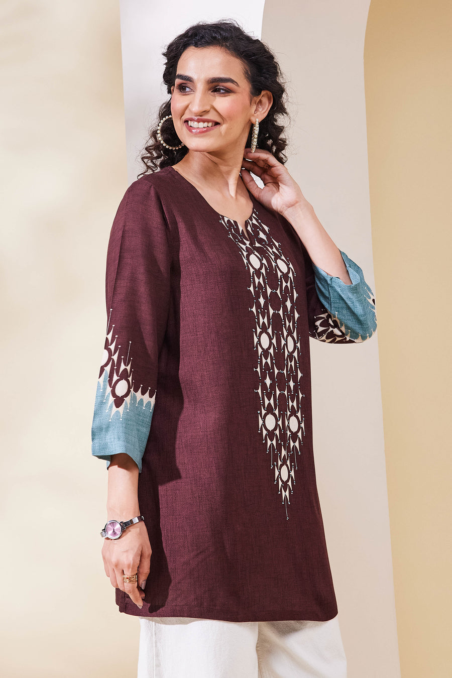 Brown Viscose Rayon Straight Top K60