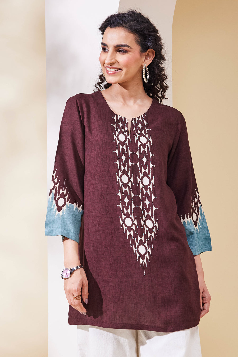 Brown Viscose Rayon Straight Top K60