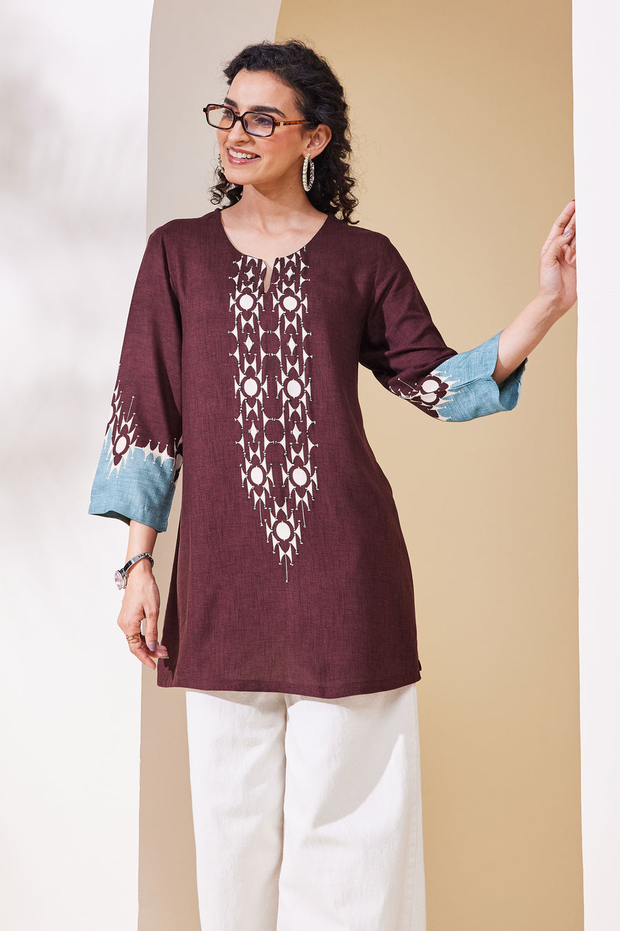 Brown Viscose Rayon Straight Top K60