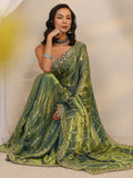 Libas Green Embellished Tissue Saree With Unstitched Blouse Piece S45