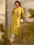 Libas Green Embroidered Chanderi Cotton Straight Kurta